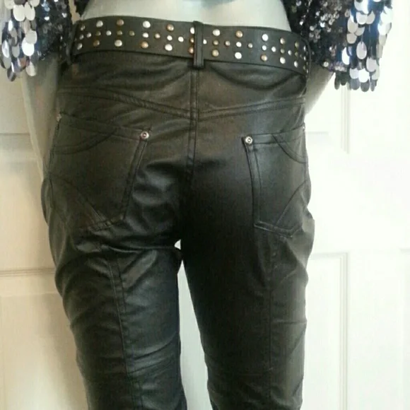 Vegan Faux Leather Moto Jeans - Picture 4 of 5